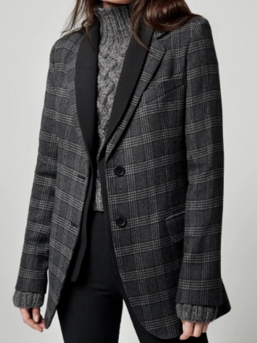 SMYTHE Double Collar Charcoal Black Glencheck Plaid Blazer NWT Sz 2